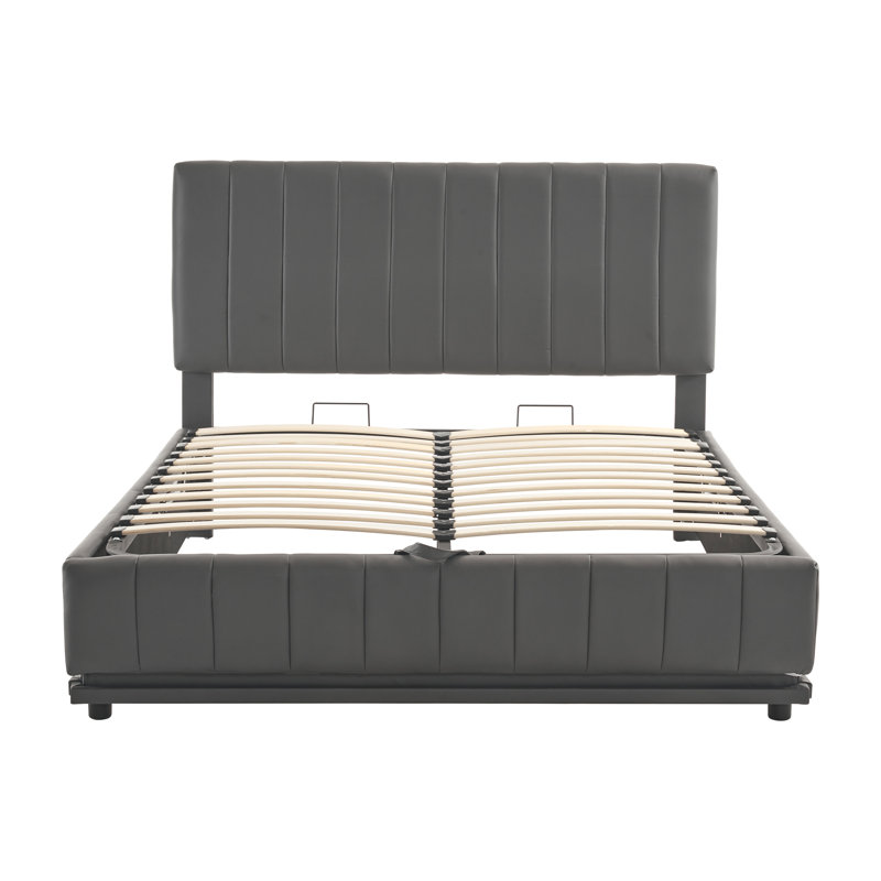 Corvell Upholstered Ottoman Storage Bed, Grey, Kingsize (5')