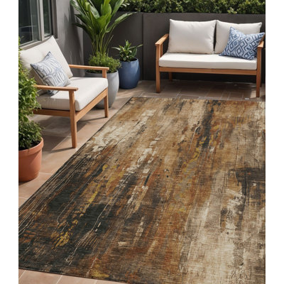 Tapis extérieur lavable abstrait taupe 5 pi x 8 pi gris et ivoire
