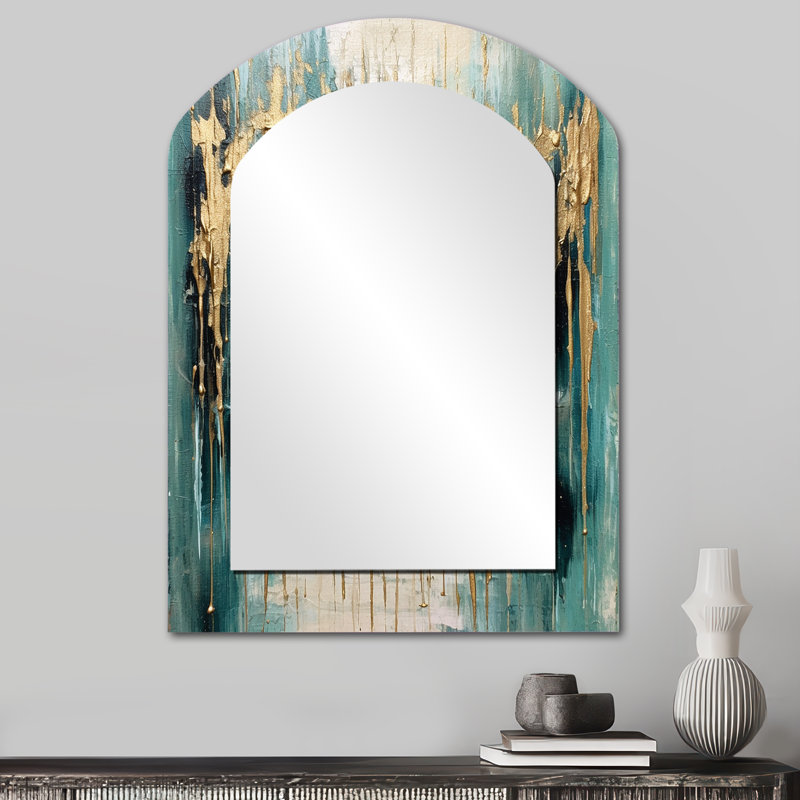 Gilded Daydreams VI - Minimalism Arch Decorative Mirror, Modern Asymmetrical Wall Mirror, Printed Metal Art, 34" x 25"