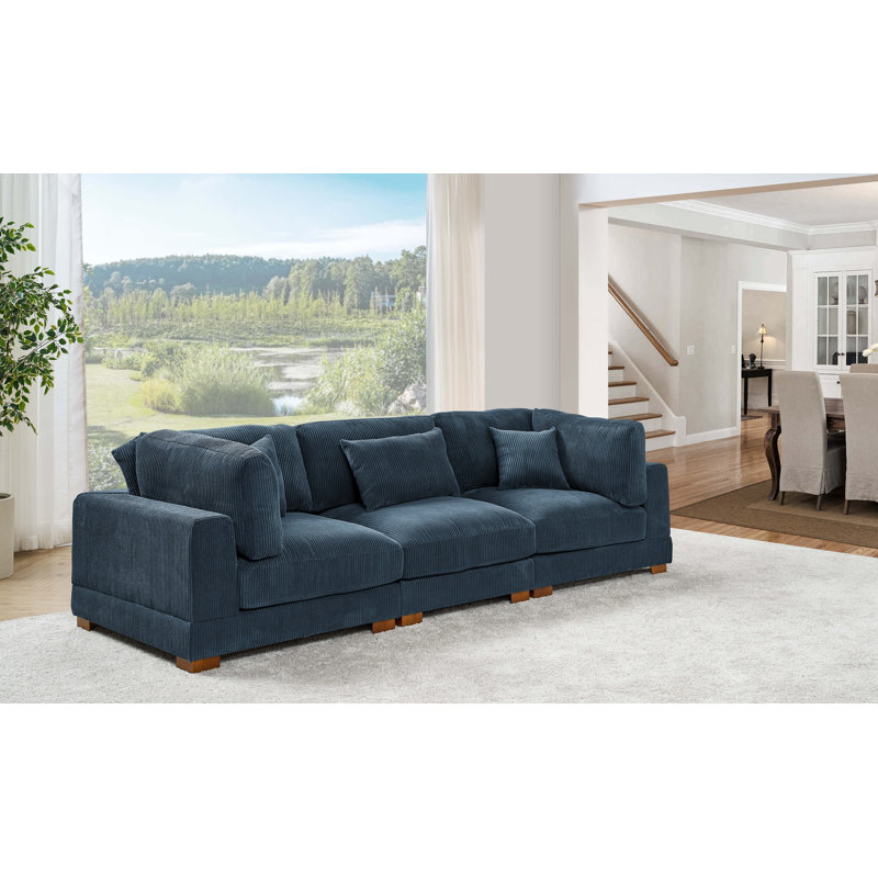 Assuntino 112'' Corduroy Sofa, Dark Blue