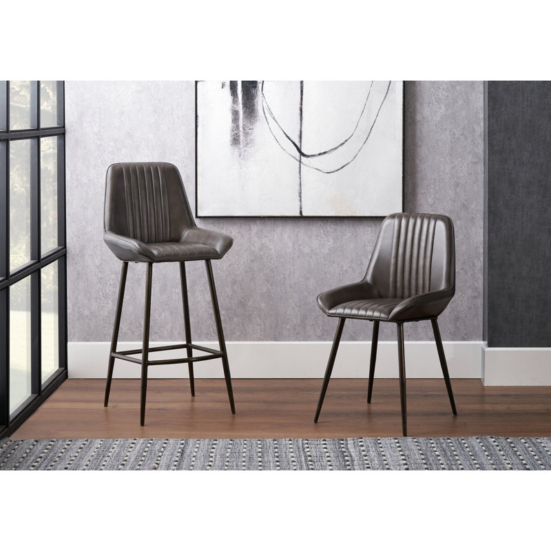 Mariners 52cm H Genuine Leather Upholstered Metal Upholstered Back Side Chair, Peppercorn Grey