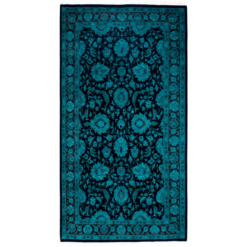Overdyed Hand-Knotted Wool Modern-Contemporary Green Area Rug 3' 1" x 5' 5"