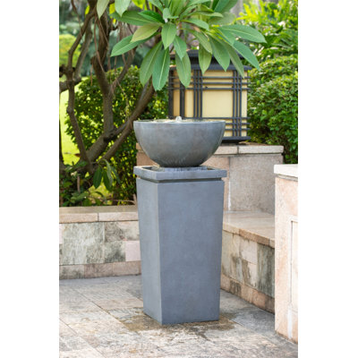 Fontaine de 44,5 po en polyrésine zen gris, fontaine à oiseaux / bain extérieure, dispositif de détente pour porche de jardin