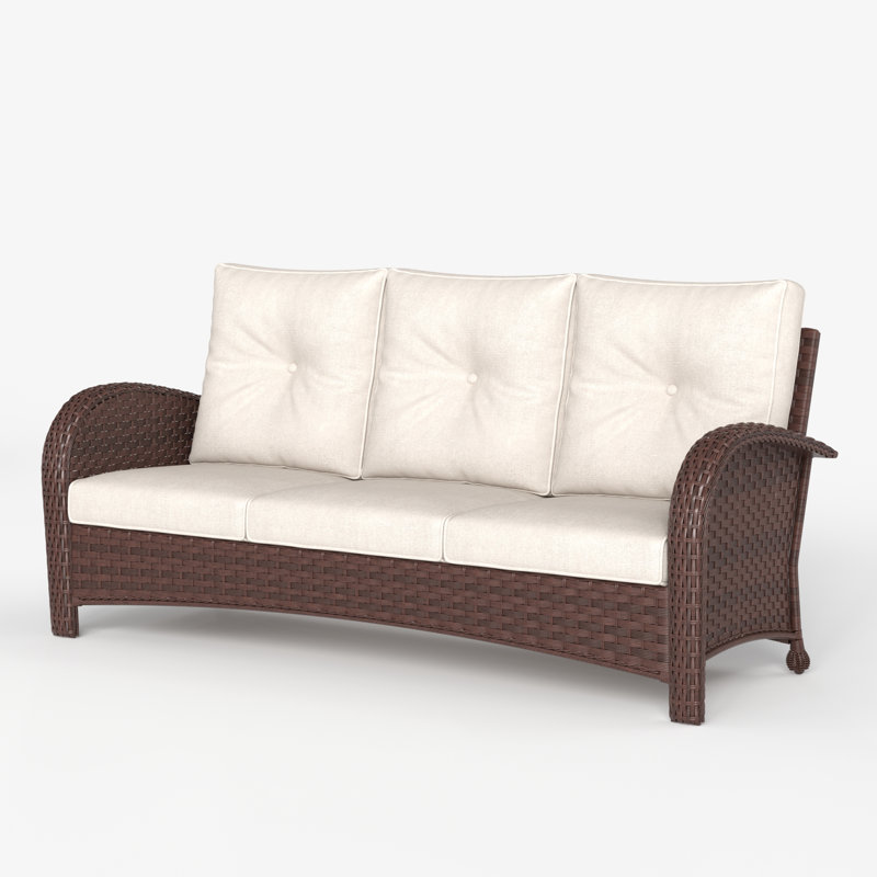 184.9cm Wide Metal Patio Sofa with Cushions, Beige, Brown