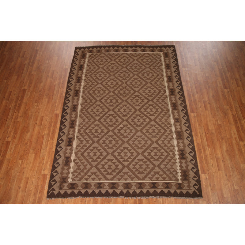 Tapis oriental brun en laine Kilim 7 x 10