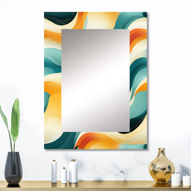 Mod Wave Revival - midcentury  Large Mirror, Mid-Century Modern Decorative Wall Mirror, Printed Metal Art, 32" x 24"