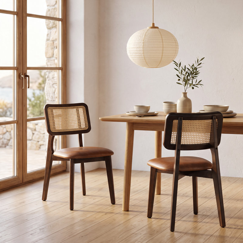Starla 18.9" W Leather Side Dining Chairs, Walnut