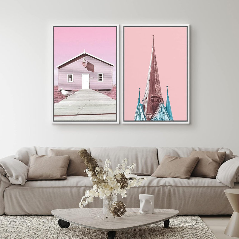 Duo architectural rose et cartes du Pop Art Glam panoramique amusant multicolore, H 36 po x l 24 po