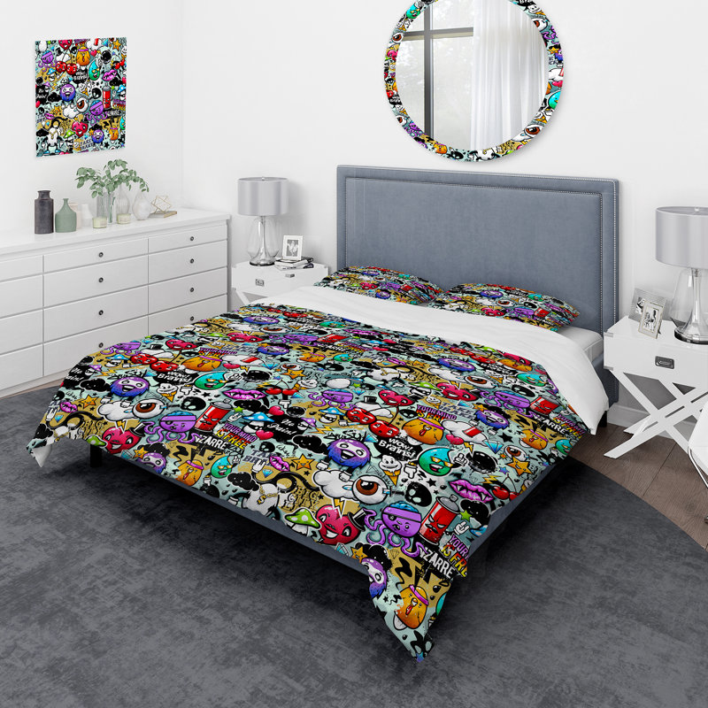 Œuvre d'art graffiti - ensemble de housse de couette moderne - microfibre de polyester