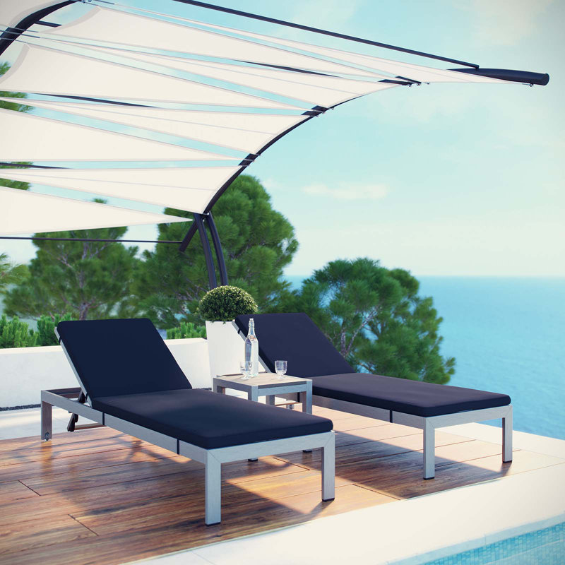 Chaise longue d'extérieur en aluminium avec coussins 3 pièces Shore, Bleu marine
