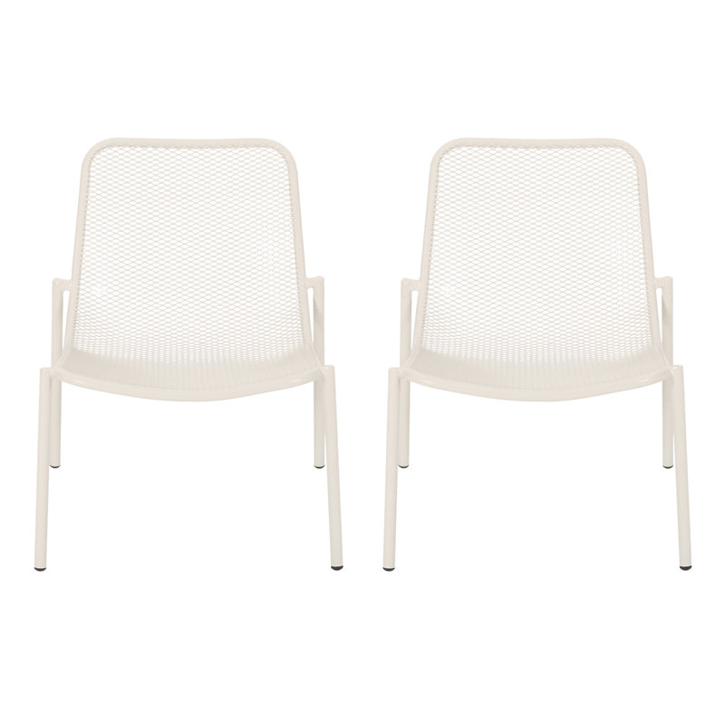 Bisso Outdoor Metal Mesh Stacking Accent Chairs, Matte White