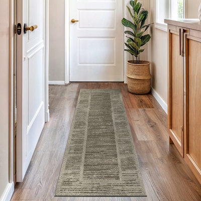 Tapis d'intérieur à poil long tissé à la main rayé vert sauge