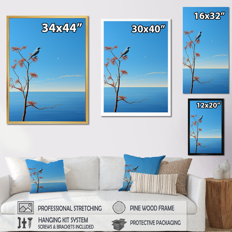 Horizon côtier de mouette sur toile, Cadre photo blanc, H 32 po x l 16 po x P 1 po