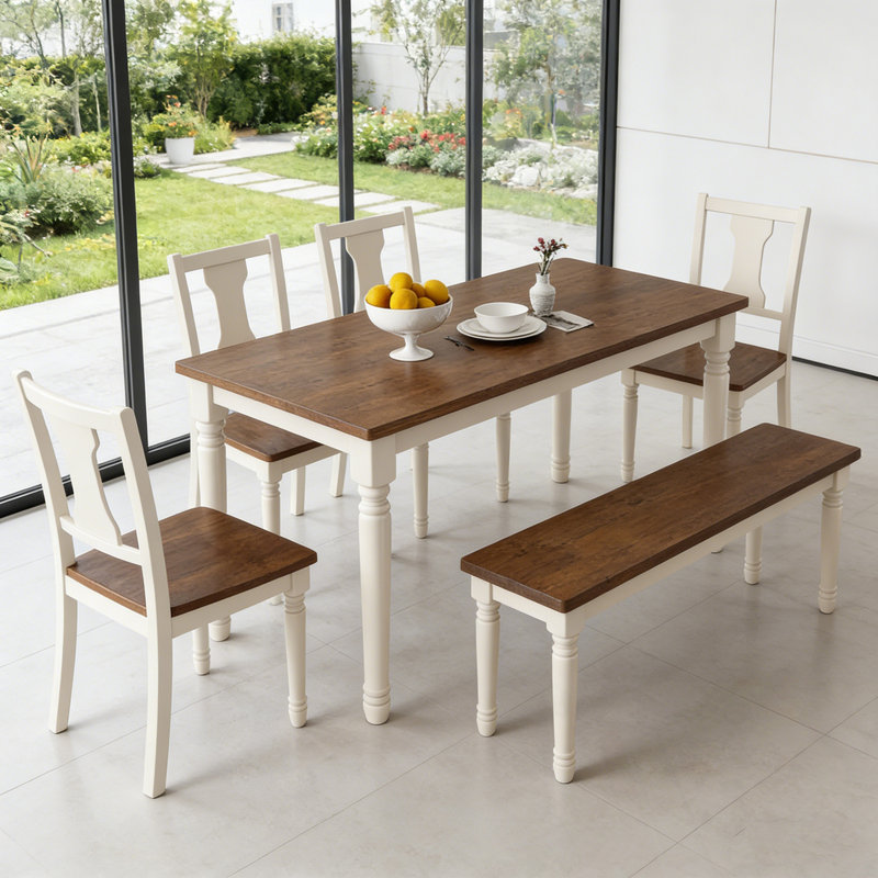 Ensemble de salle à manger 6 pièces avec 4 chaises et un banc