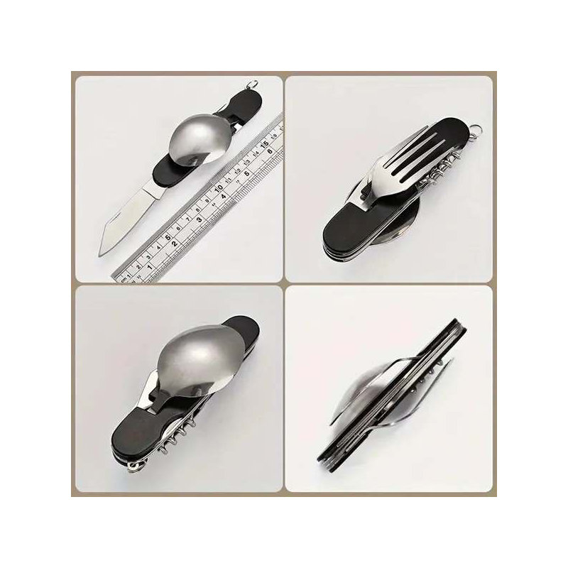"6-in-1 Stainless Steel Cutlery Set – Folding Knife/Fork/Spoon for Camping"