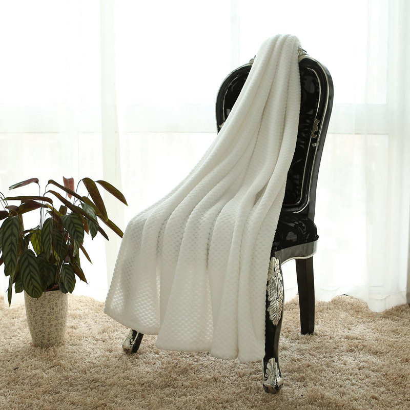 Flannel Fleece Velvet Plush Throw Blanket, White