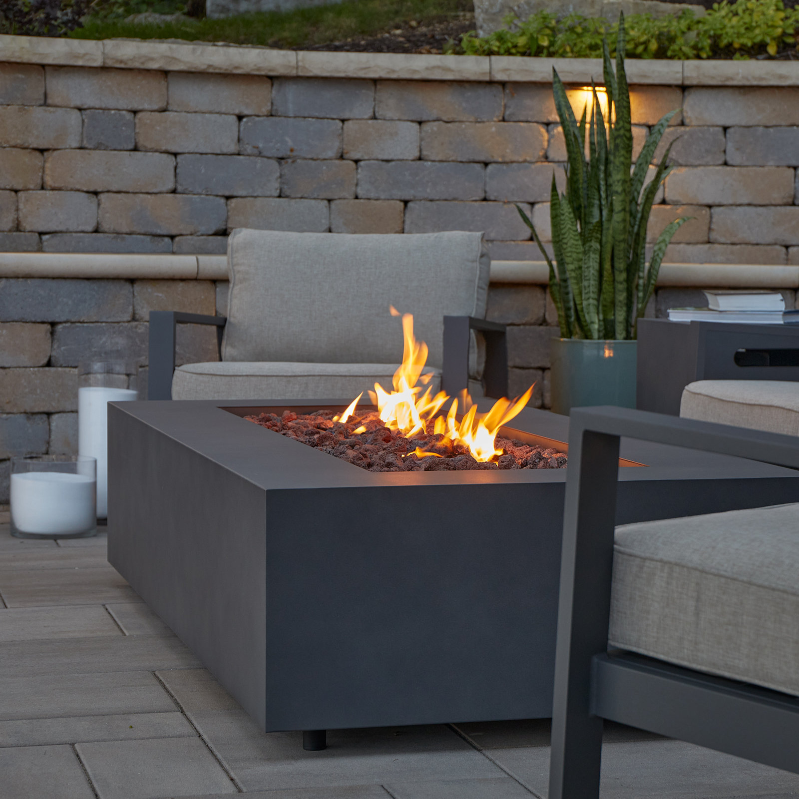 AEGEAN Propane / Natural Gas Outdoor Fire Pit Table, Weathered Slate, 15" H x 50" W x 32" D