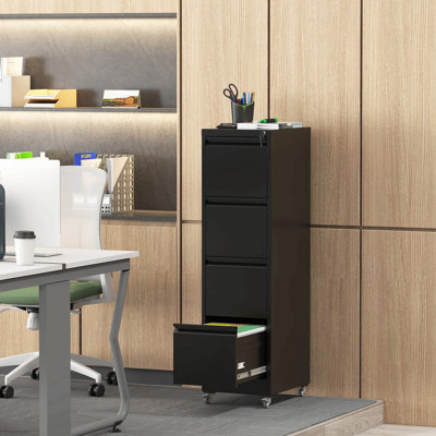 Classeur vertical à 4 tiroirs verrouillables en métal sur roulettes - Armoire verrouillable robuste pour la maison et le bureau