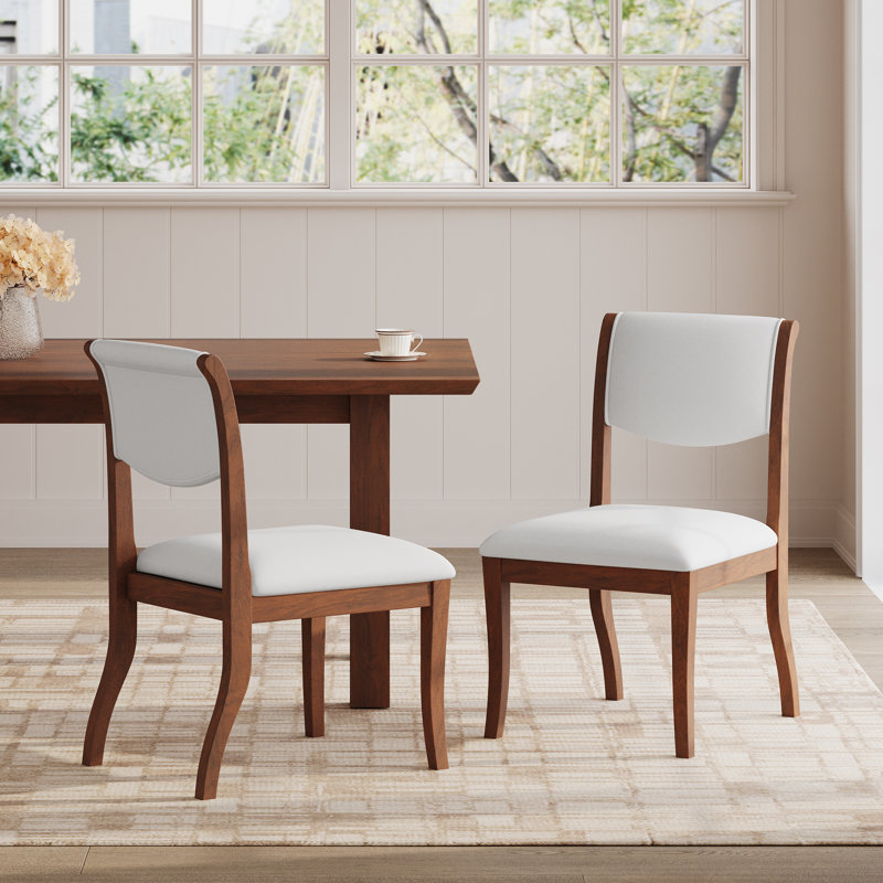 Cairo 2-Person Solid Wood Dining Table Set with Upholstered Chairs & Curved Legs, Walnut