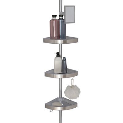  Support de tension à 3 niveaux avec miroir antibuée | Organisateur de douche du sol au plafond | Support de rangement réglable pour salle de bain | Aucune installation de perceuse
