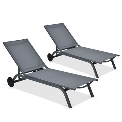 Christerpher Outdoor Aluminum Chaise Lounge Recliner Chair with Adjustable Backrest Grey by Arlmont & Co.
