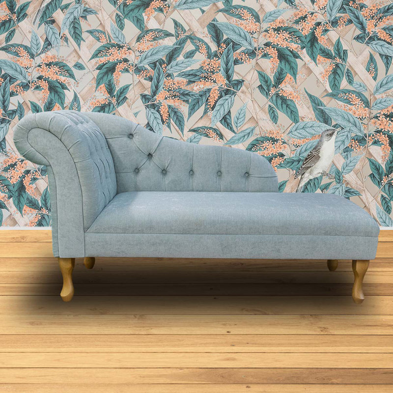 Upholstered Chaise Lounge, Light Oak