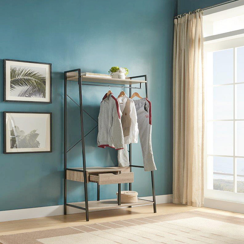 Rangement à vêtements avec étagères, Brun foncé