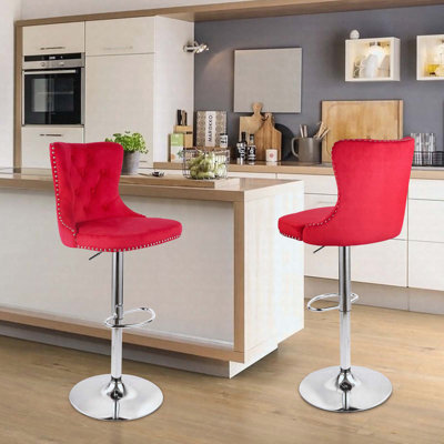 Tabourets de bar pivotants en velours avec dossier haut et repose-pieds en métal, hauteur réglable