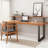 Light-walnut + Black Rectangular Solid Wood + Iron desk-514455788