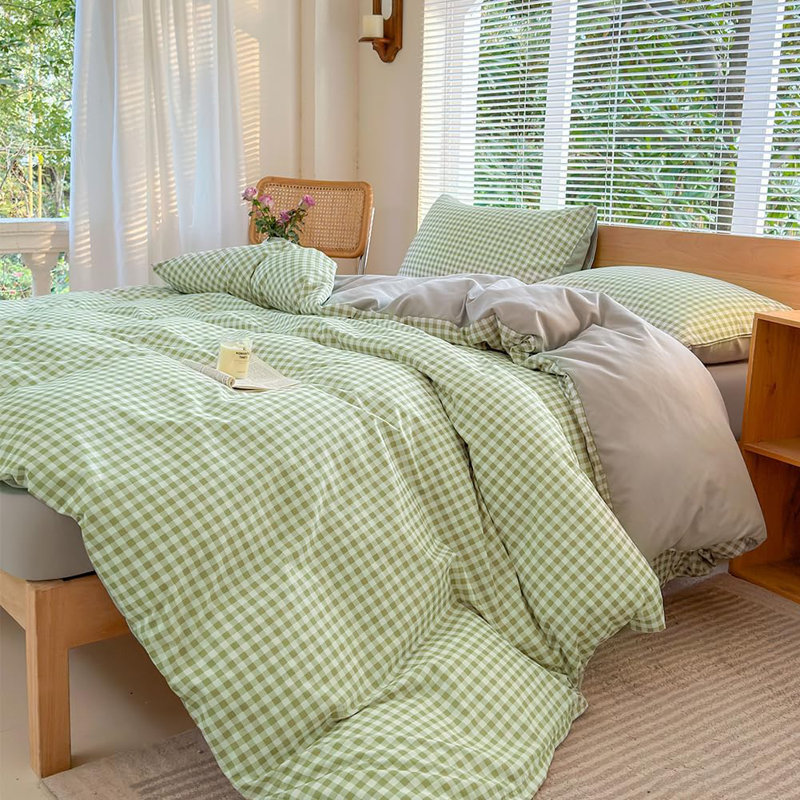 Gingham Duvet Cover Set, Grid Simple Geometric Square Pattern Comforter Cover, Soft Plaid Washed Microfiber Bedding Cover