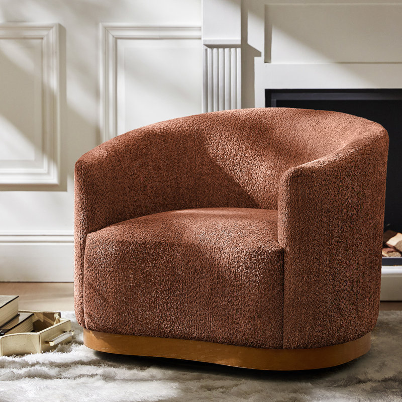 Fauteuil demi-tonneau pivotant avec dossier ergonomique et pieds en bois massif Merry, Rouille