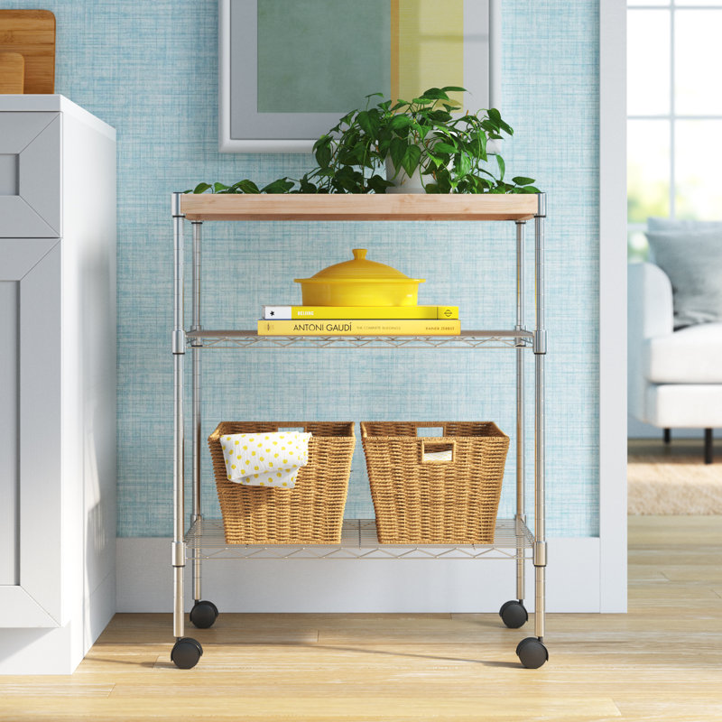 Adjustable Kitchen Cart Manufactured Wood Top