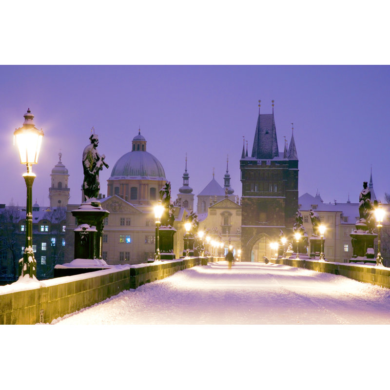 Winter Snowy Charles Bridge by Michaela Dusikova - Wrapped Canvas Print, 81cm H x 122cm W