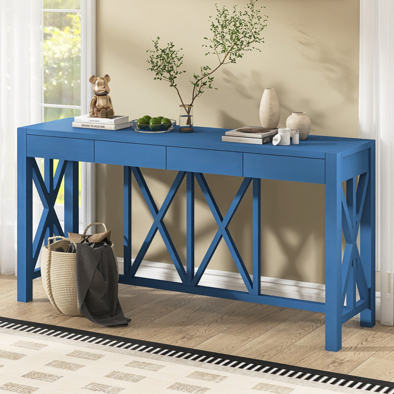 60.1" Modern Console Table With 4 Drawers, Navy Blue