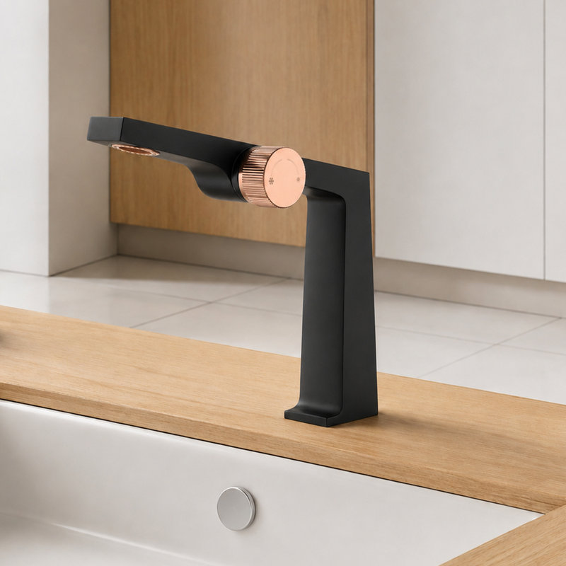 Single-Hole Single-Handle Bathroom Faucet, Matte Black/Rose Gold