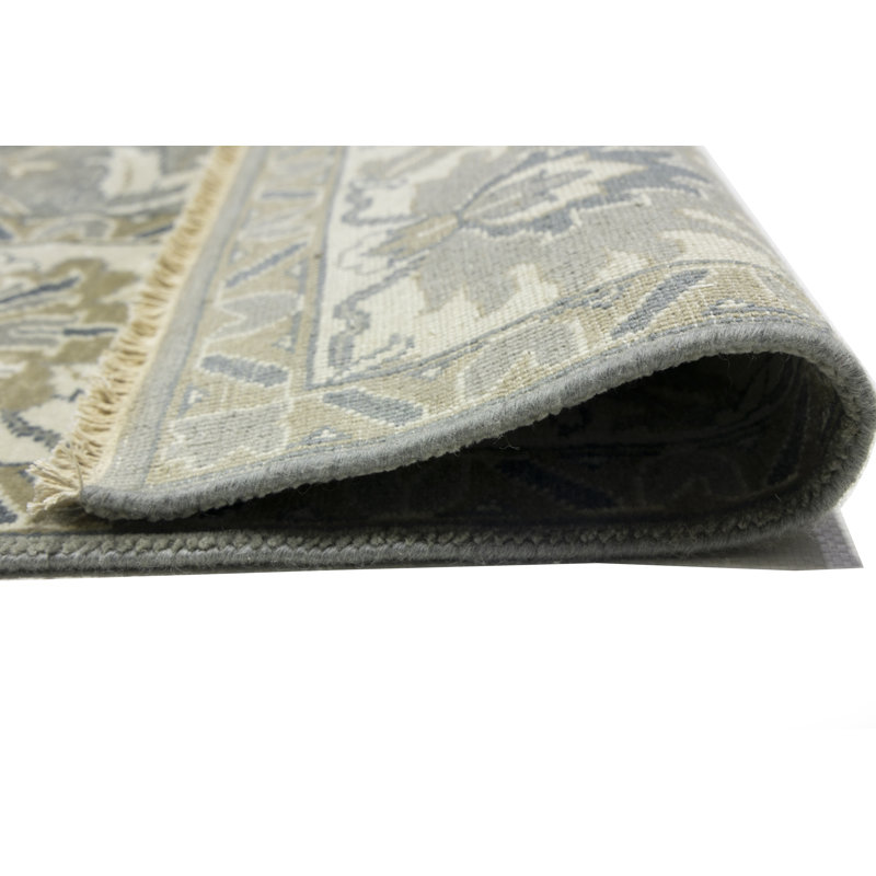Floral Handmade Hand-Knotted Rectangle 9'1" x 11'10" Wool Area Rug in Cream