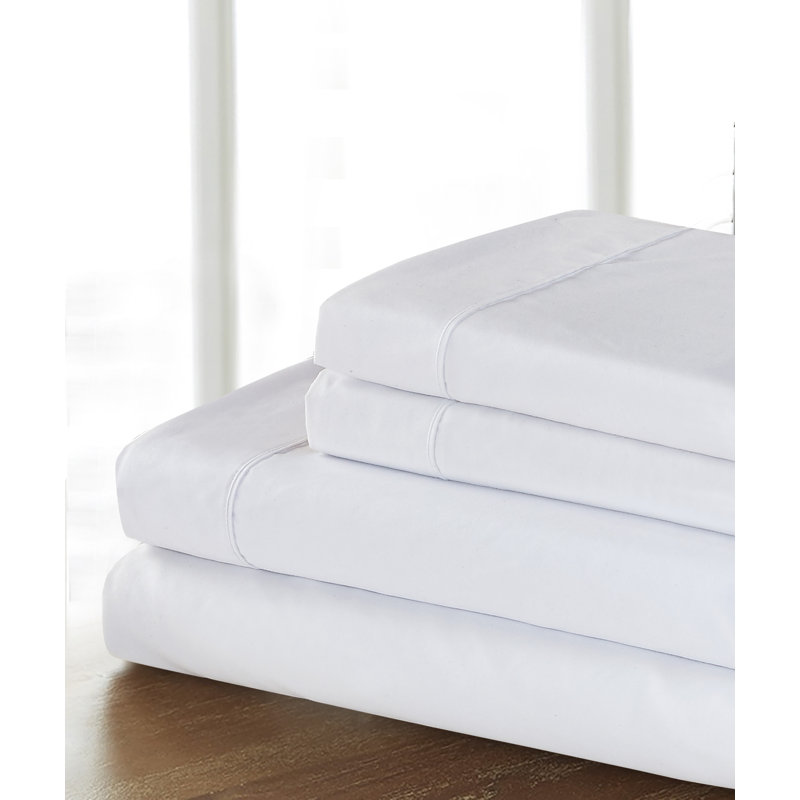 Ensemble de draps en microfibre Hamilton Heights, Ensemble de draps pour lit simple avec 1 taie d'or, Blanc