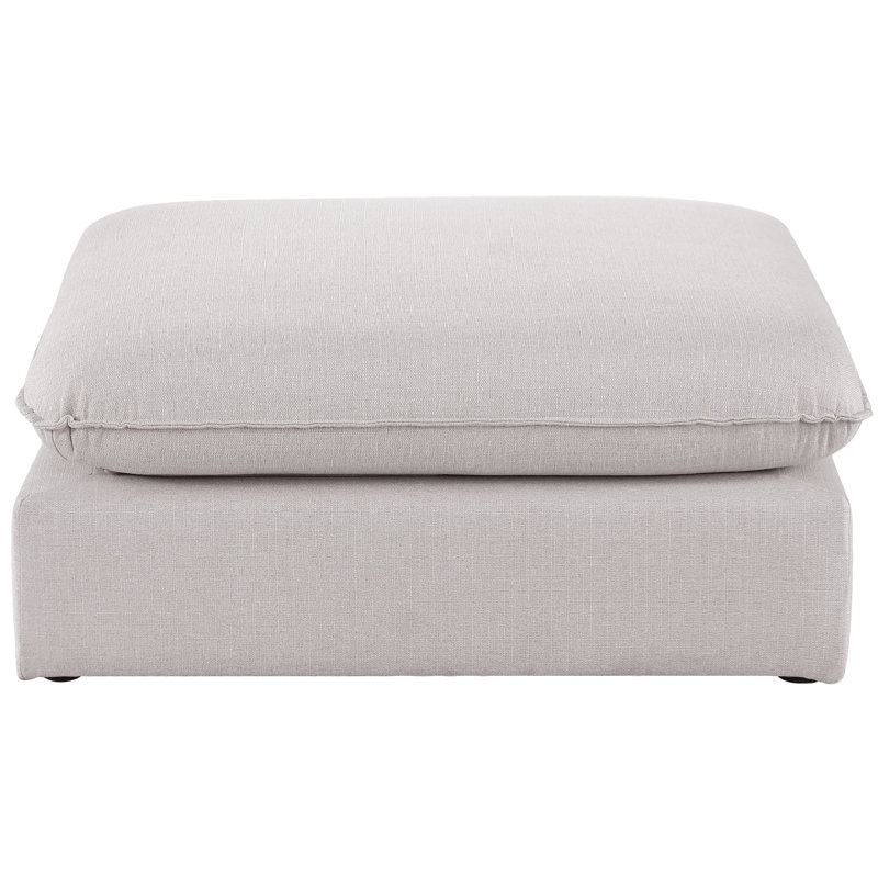 Upholstered Ottoman, Beige Linen Textured Fabric