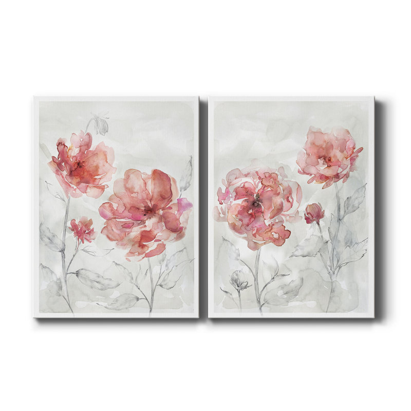 «Blush Botanical I», ensemble de 2 reproductions d'art, Pas de tapis, H 40 po x l 60 po x P 1 po, Toile tendue