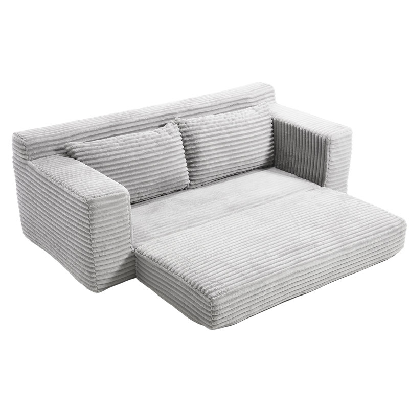 2 Grey With Convertible Function, Memory Foam, Steel Frame, Corduroy Fabric, No Assembly, Great For Home Relaxing And Guest Accommodation Small Spaces