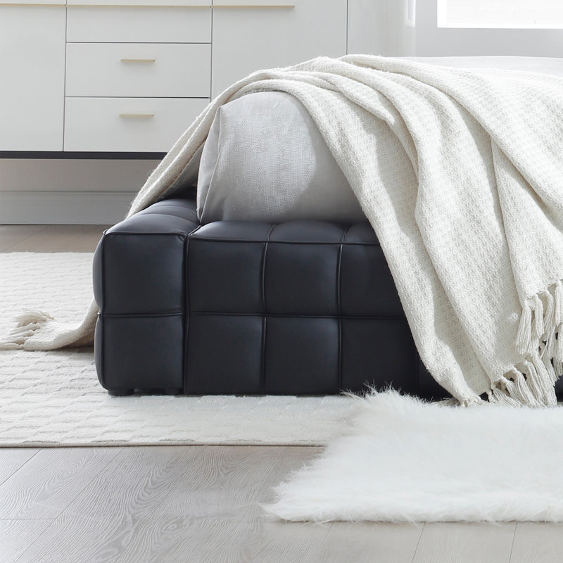 Livia Vegan Leather Upholstered Bed Fram, Black, King