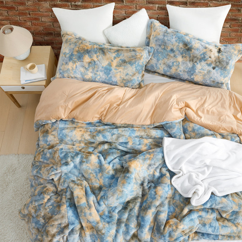 Coma Inducer Lambs Ear Faux Fur Oversized Comforter Set, Gold, Alaskan King Comforter + 4 Shams