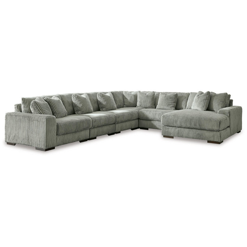 Canapé modulaire avec méridienne 6 pièces Lindyn, Polyester gris
