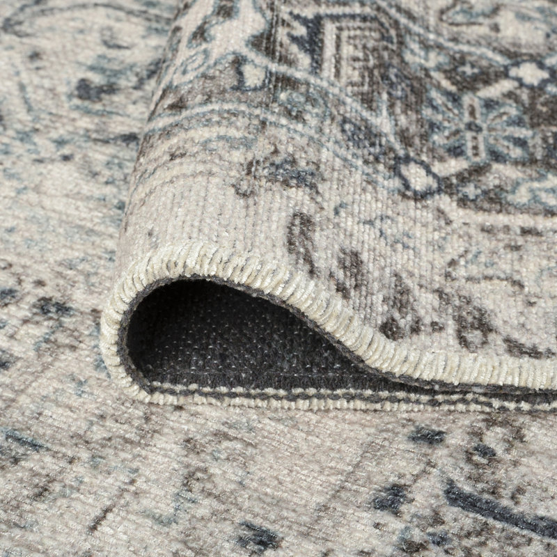 Tapis oriental gris en coton Peton, Rectangle 5 pi 3 po x 7 pi 3 po