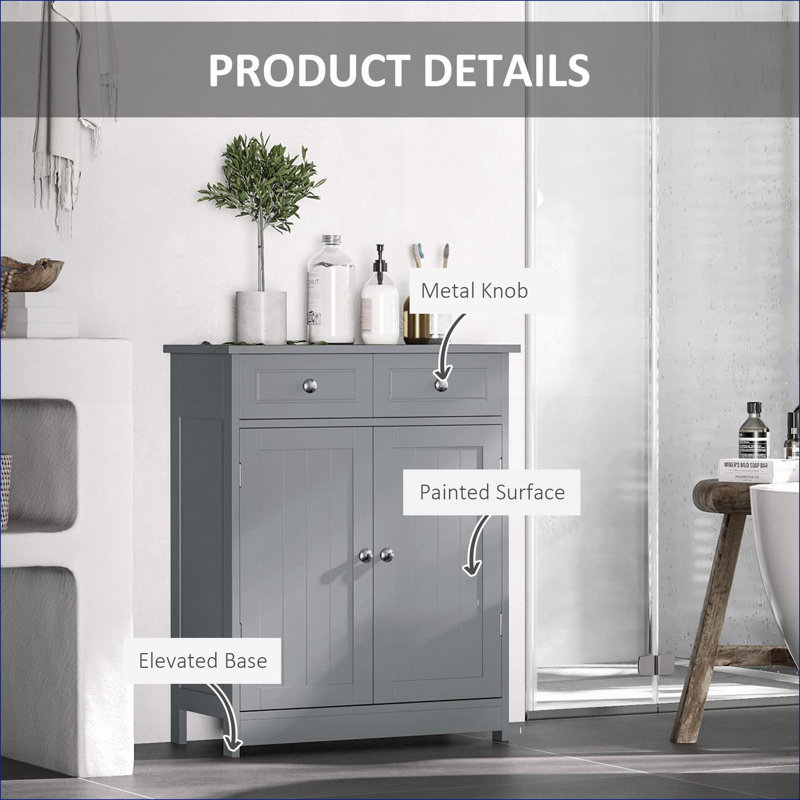 Cabinets Bathroom Freestanding Cabinet with 2 Doors, 2 Drawers &amp; Adjustable Shelf | Slate Gray MDF Modern