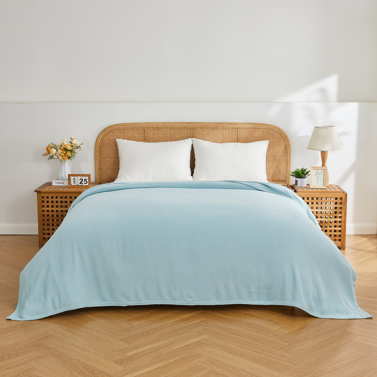 Diamond Rayon From Bamboo Cotton Blanket, Queen, Blue