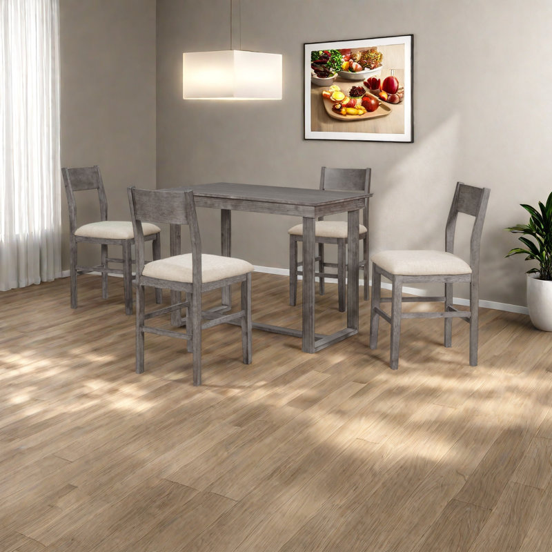Ensemble de table de salle à manger à hauteur de comptoir 5 pièces Farmhouse avec 1 table rectangulaire et 4 chaises pour petits espaces