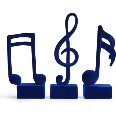 Blue Velvet Resin Music Note Statue, 3 Piece Music Note Sculptures for Shelf Decor Aesthetic Bookshelf Coffee Table Decorations for Music Room Classroom Living Room Office