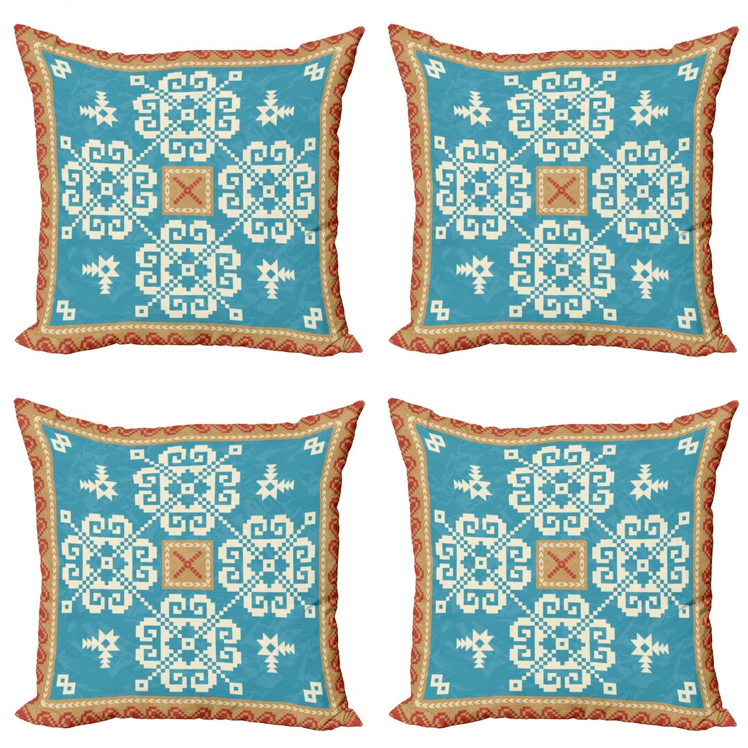 Dekokissen Kissenbezug, Nordic-Art-Quadrat Ornament, Volk, Sea Blue Sand Braun