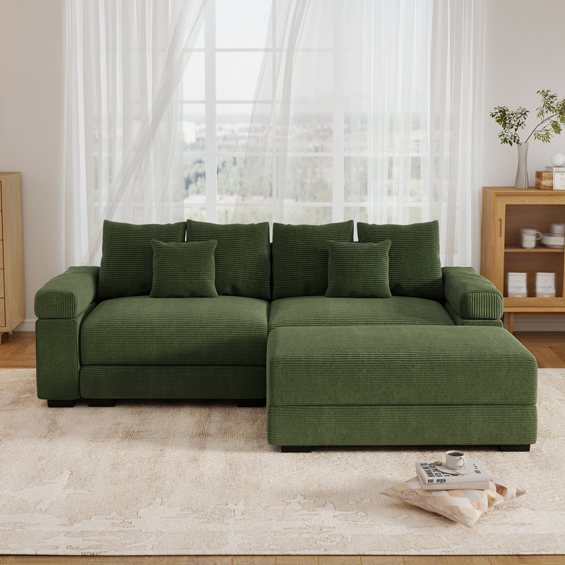Canapé surdimensionné en velours côtelé de 92 po avec repose-pieds mobile, Vert
